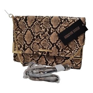 NWT Steve Madden Snake Print Envelope Clutch Removable Crossbody Chain Strap